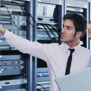 IT consultants investigate a server
